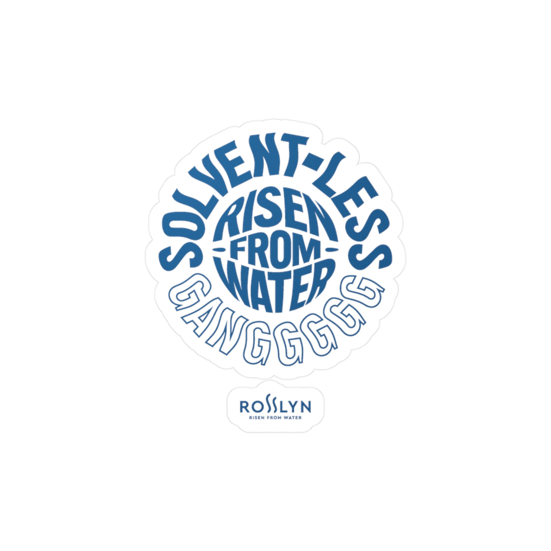 Kiss-Cut Vinyl Decal — "Solvent-Less Risen From Water" Blue Sticker (Waterproof Laptop, Water Bottle, Window)